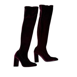 Zara velvet over the knee burgundy heeled boots EU 38 / US 7.5